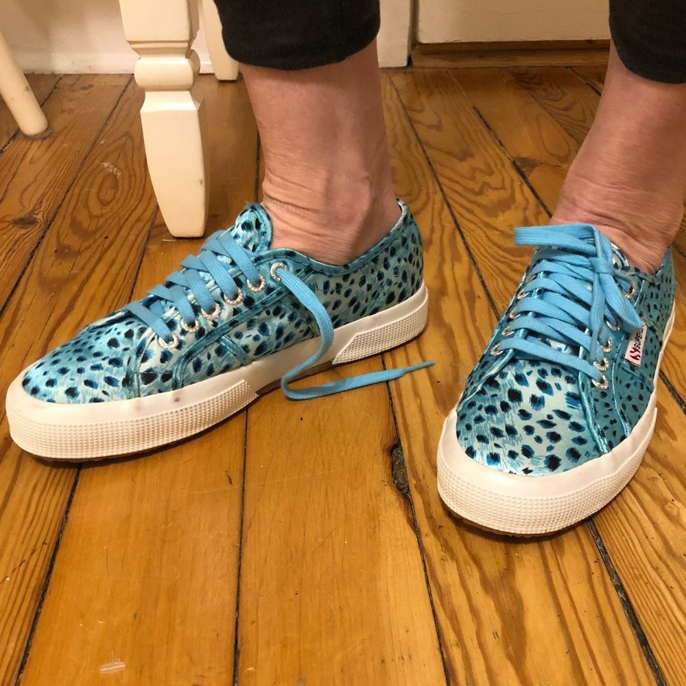 Brand New Rare Supergas - Turquoise Cheetah Satin
